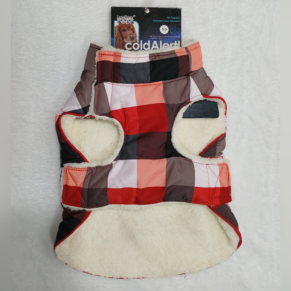LuvGear Red & White Checker, Thick Lined Puppy/Dog Coat/Jacket, Size S/P